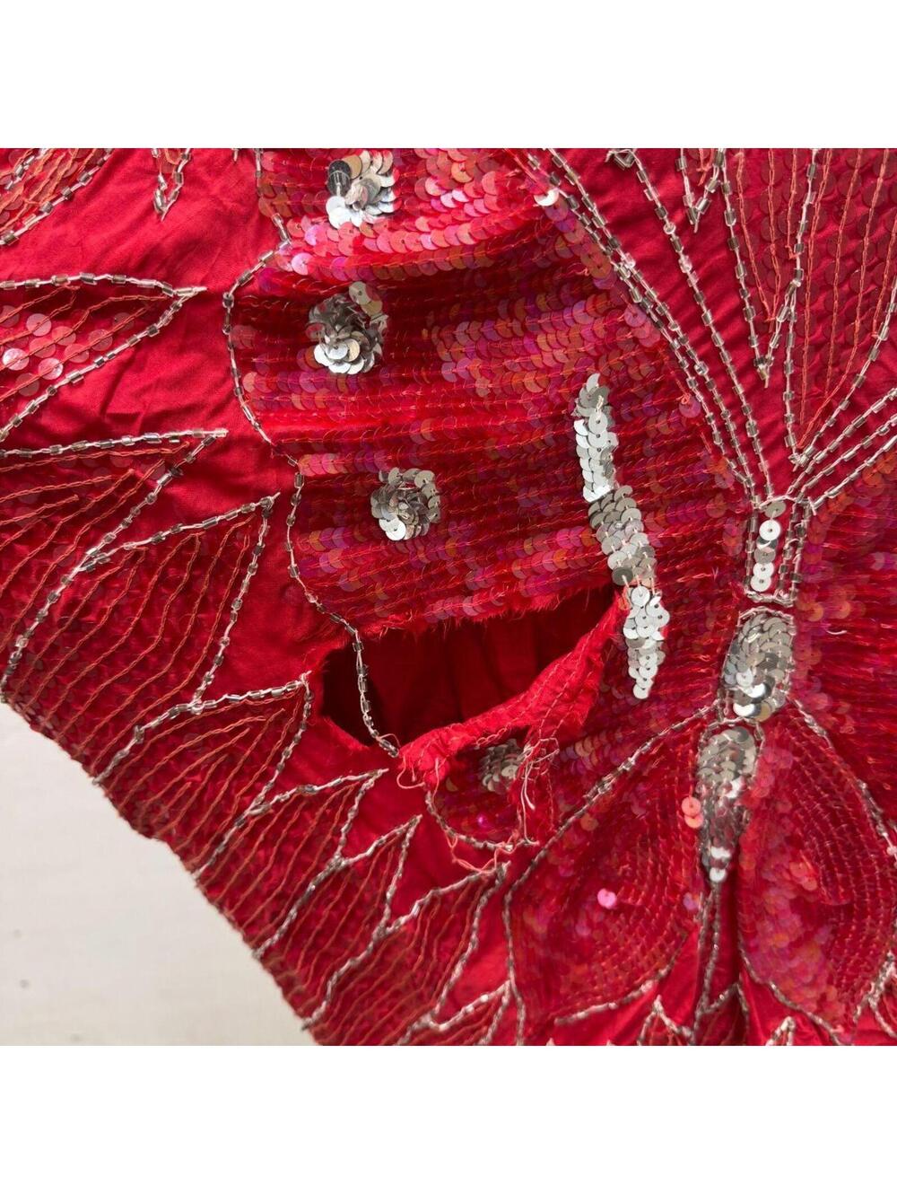 Vintage Broadway Costume 70s Red Sequin Beaded Butterfly Silk Fairy Top 3 - Picture 6 of 8